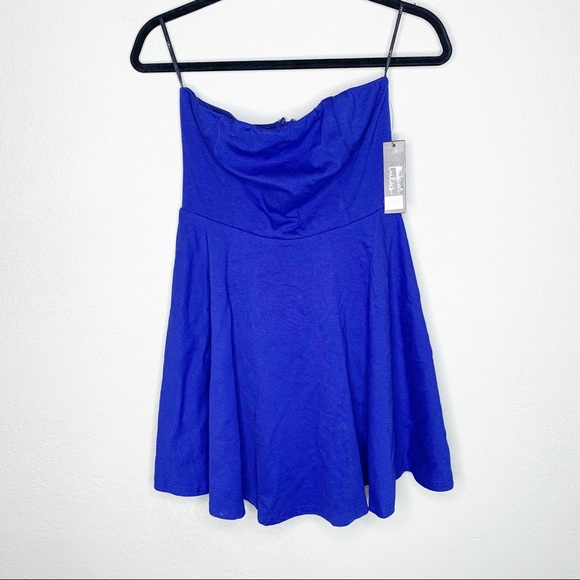 Lulu's About a Twirl Royal Blue Strapless Skater Mini Dress Size Medium - Picture 3 of 8
